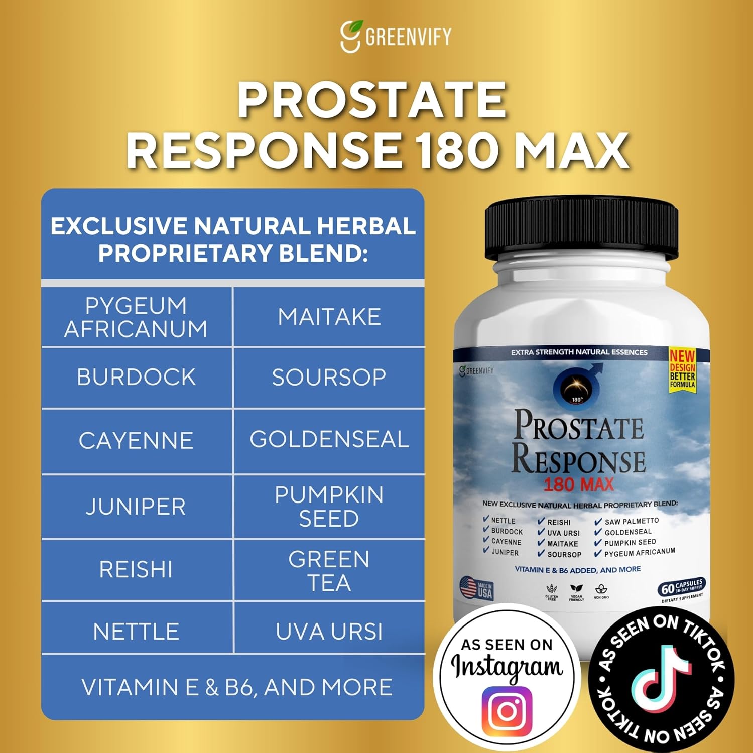 Prostate Response 180 Max Prostate Formula Supplements for Men Capsules, Health Supplements - Maximum Strength, All Natural to Support Normal & Healthy Function (1)