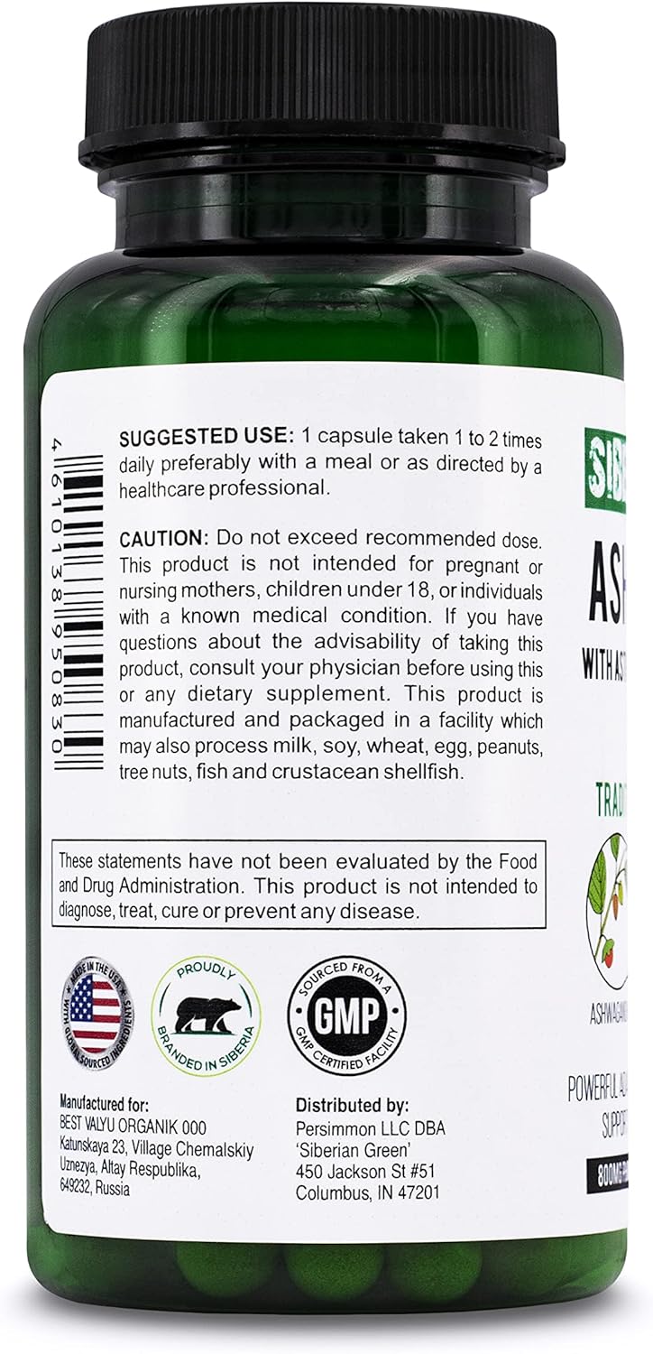 Organic Ashwagandha Root with Astragalus & Siberian Eleuthero Ginseng Complex 60 Capsules Powerful Herbal Support