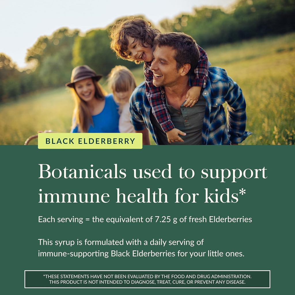 Gaia Herbs GaiaKids Black Elderberry Syrup - Delicious Immune Support Supplement for Kids - with Organic Black Elderberries and Honey - USDA Certified - 3 Fl Oz
