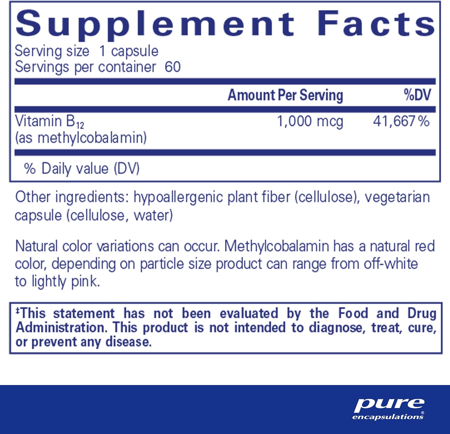 Pure Encapsulations Methylcobalamin 1,000 mcg - Vitamin B12 Supplement to Support Memory & Nerve Health - Premium Vitamin B12 Capsules - 60 Capsules