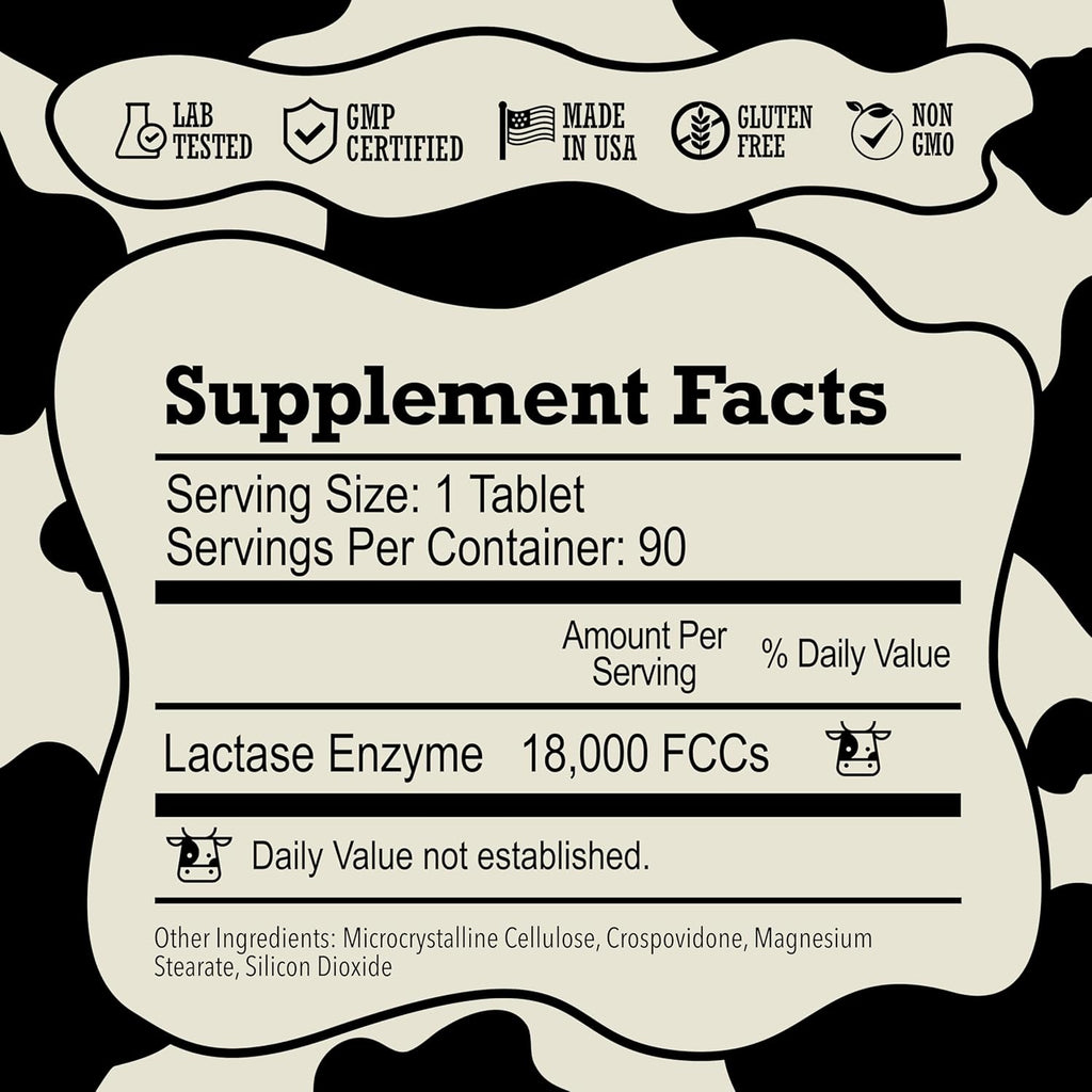 DairyPill Lactase Enzyme Supplements to Support Lactose Digestion, 18,000 FCCs per Pill, Portable, Easy to Swallow, Preservative and Gluten Free, American Made, Non GMO, 90 Count