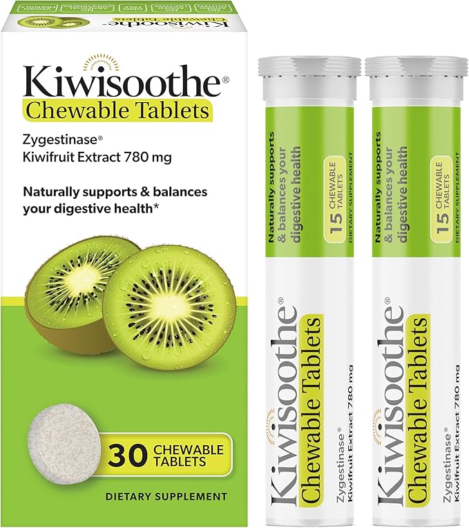 Kiwisoothe Chewable Tablets for Digestive Wellness - Tasty Kiwifruit Flavored Extract for Debloating for Women & Men - Supports Bowel Regularity & Bloating Relief - Gluten & Lactose Free, GMO-Free
