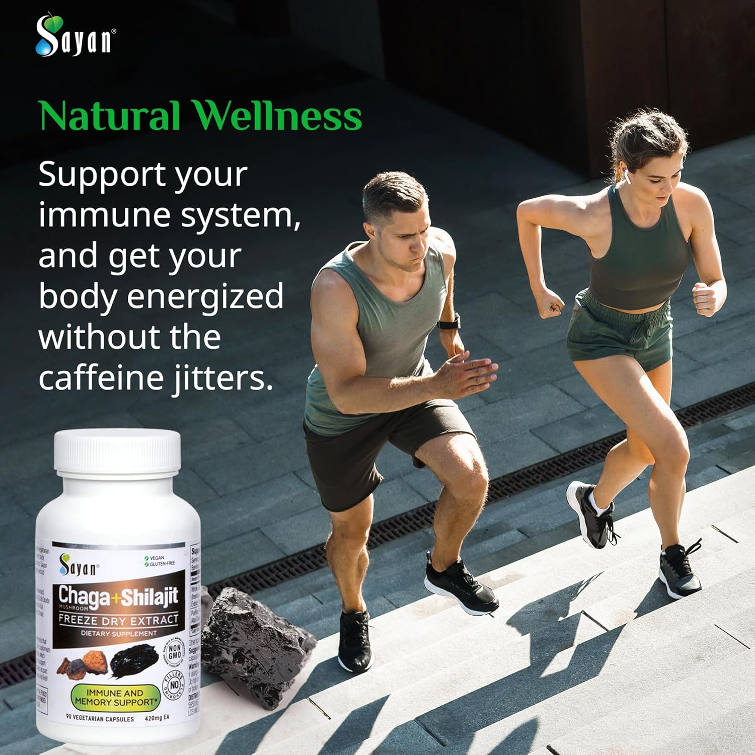 Sayan Siberian Chaga Mushroom Extract with Shilajit 90 Capsules/420mg ea.– Immune and Digestion System Support – Fulvic Acid Supplement – Energy & Clarity – Exclusive Blend – No Fillers