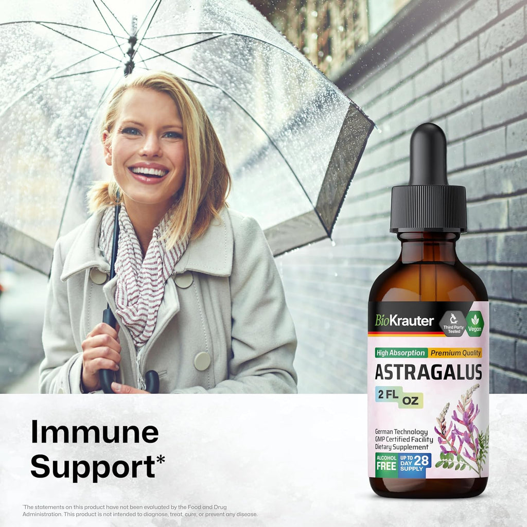 BIO KRAUTER Astragalus Tincture - Astragalus Root Liquid Extract for Immune Support - Alcohol and Sugar Free - High Absorption - Vegan Drops 2 Fl.Oz.