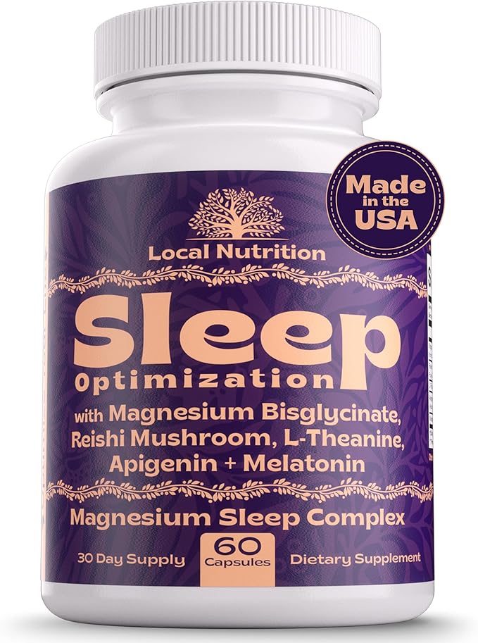 Natural Sleep Aid with Magnesium Glycinate, Reishi Mushroom Extract, L-Theanine, Apigenin, and Melatonin - Sleep Supplement for Adults Seeking Deep Rest - 60 Capsules, Made in The USA