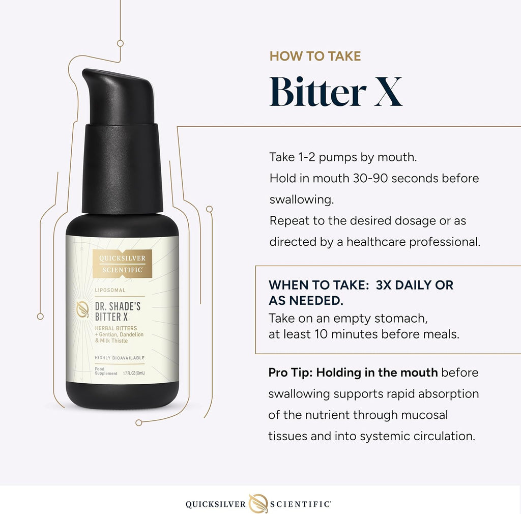 Quicksilver Scientific Dr. Shade's BitterX - Highly Concentrated Bitters for Digestion - Fast Acting Digestive Support & Liver Supplement with Dandelion Root, Gentian Root, Solidago & Myrrh (50ml)