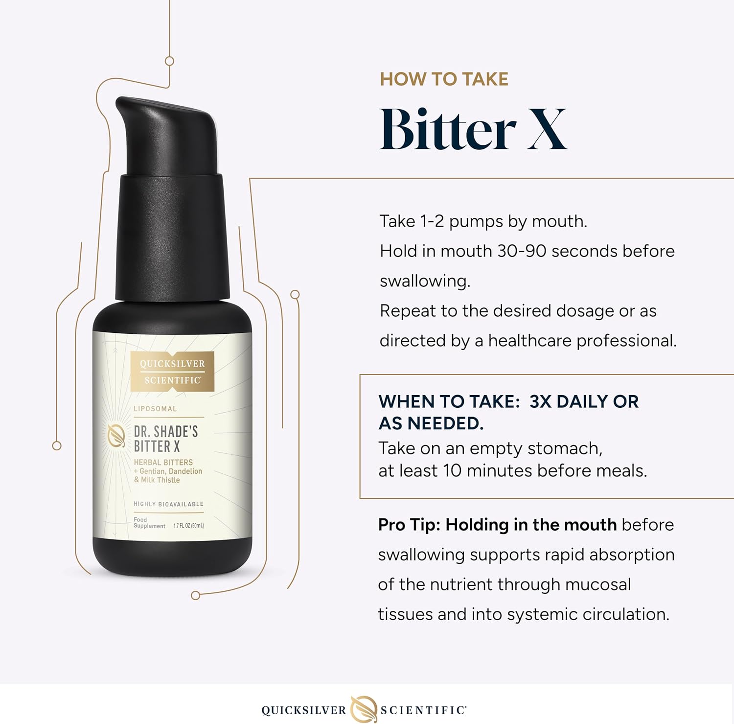 Quicksilver Scientific Dr. Shade's BitterX - Highly Concentrated Bitters for Digestion - Fast Acting Digestive Support & Liver Supplement with Dandelion Root, Gentian Root, Solidago & Myrrh (50ml)