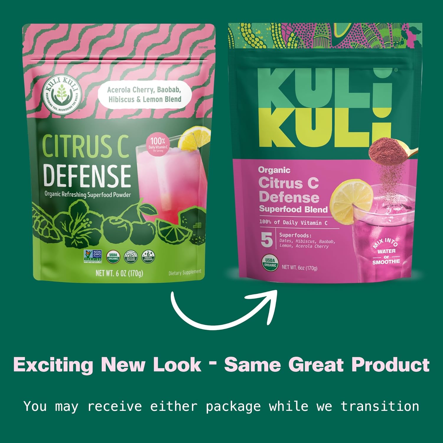 Kuli Kuli Citrus C Defense Superfood Powder [30 Servings] - Immune Support with Acerola Cherry, Hibiscus, Lucuma, and Baobab - Natural Vitamin C Boost for Daily Wellness