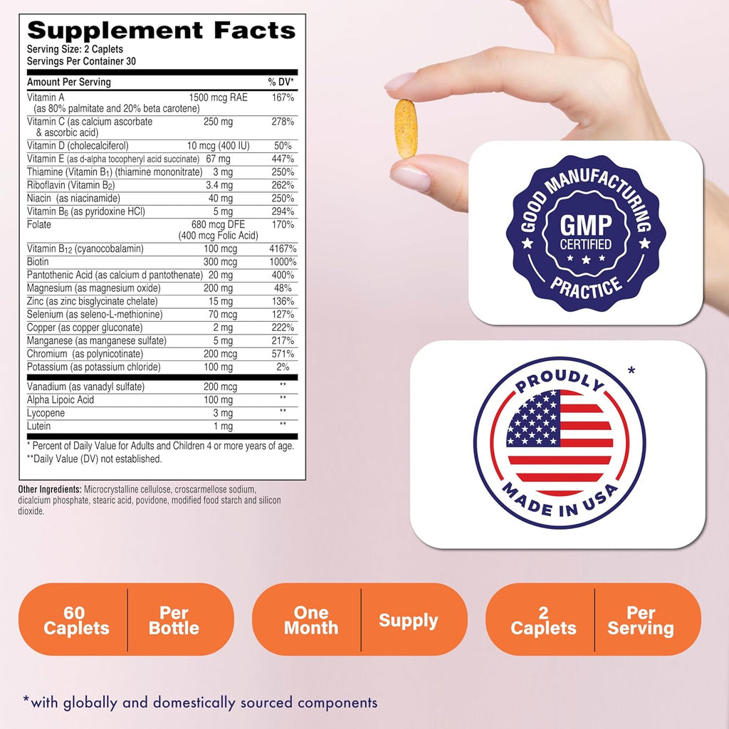 Health Thru Nutrition Ultra-Betic Multivitamin 60 Count | Supports Nerve, Vision, Energy | with ALA, Lycopene | Non-GMO, Clean Label | Third-Party Tested for Quality