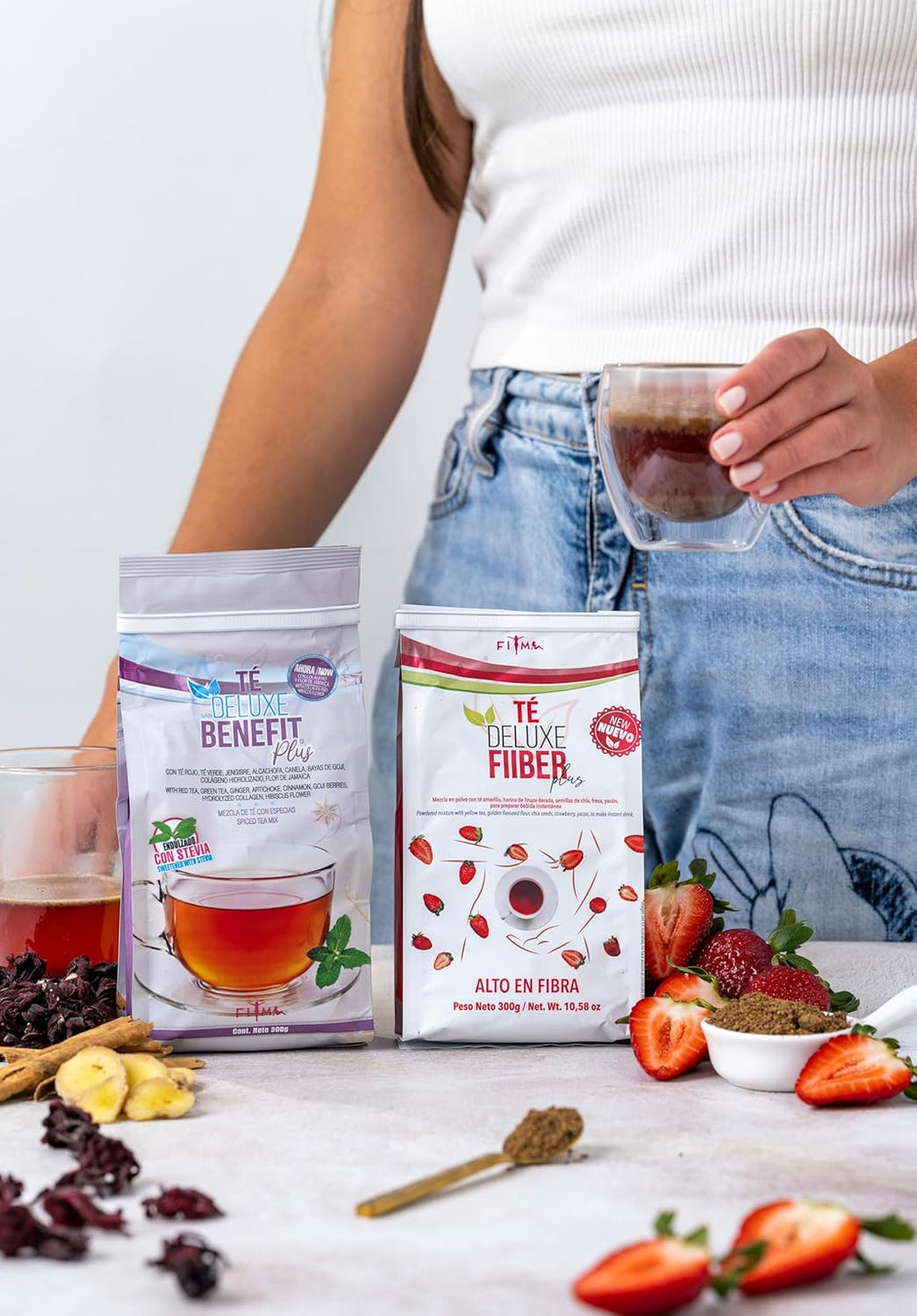 Fiber Plus Blend - Yellow Tea, Golden Flaxseed, Chicory Inulin, BlackBerry and Strawberry. Stevia-Sweetened. 30 Servings.