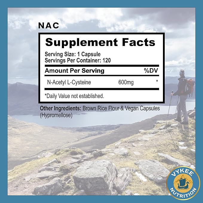 Vykee Nutrition NAC Capsules – 600mg N-Acetyl L-Cysteine | Vegan, Non-GMO | Supports Antioxidant Production, Liver Health & Immune Function | 120 Capsules