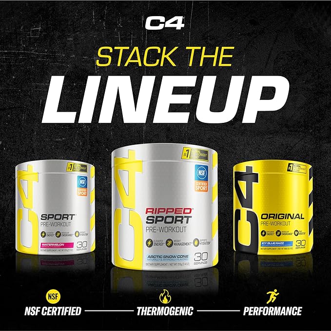 Cellucor C4 Ripped Sport Pre Workout Powder Arctic Snow Cone - NSF Certified for Sport + Sugar Free Preworkout Energy Supplement for Men & Women - 135mg Caffeine + Weight Loss - 30 Servings