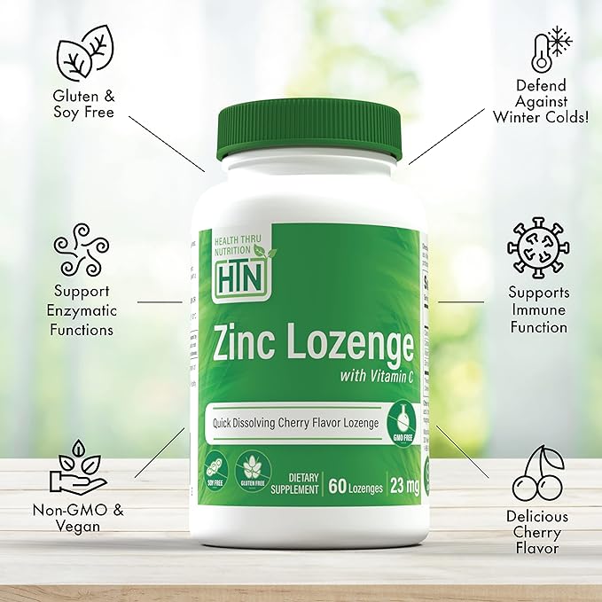 Health Thru Nutrition Zinc Lozenge with Vitamin C | Zinc 23mg Vitamin-C 30mg | Natural Chery Flavor | Supports Healthy Immune Function | 3rd Party Tested | Non-GMO, Gluten & Soy Free (Pack of 60)