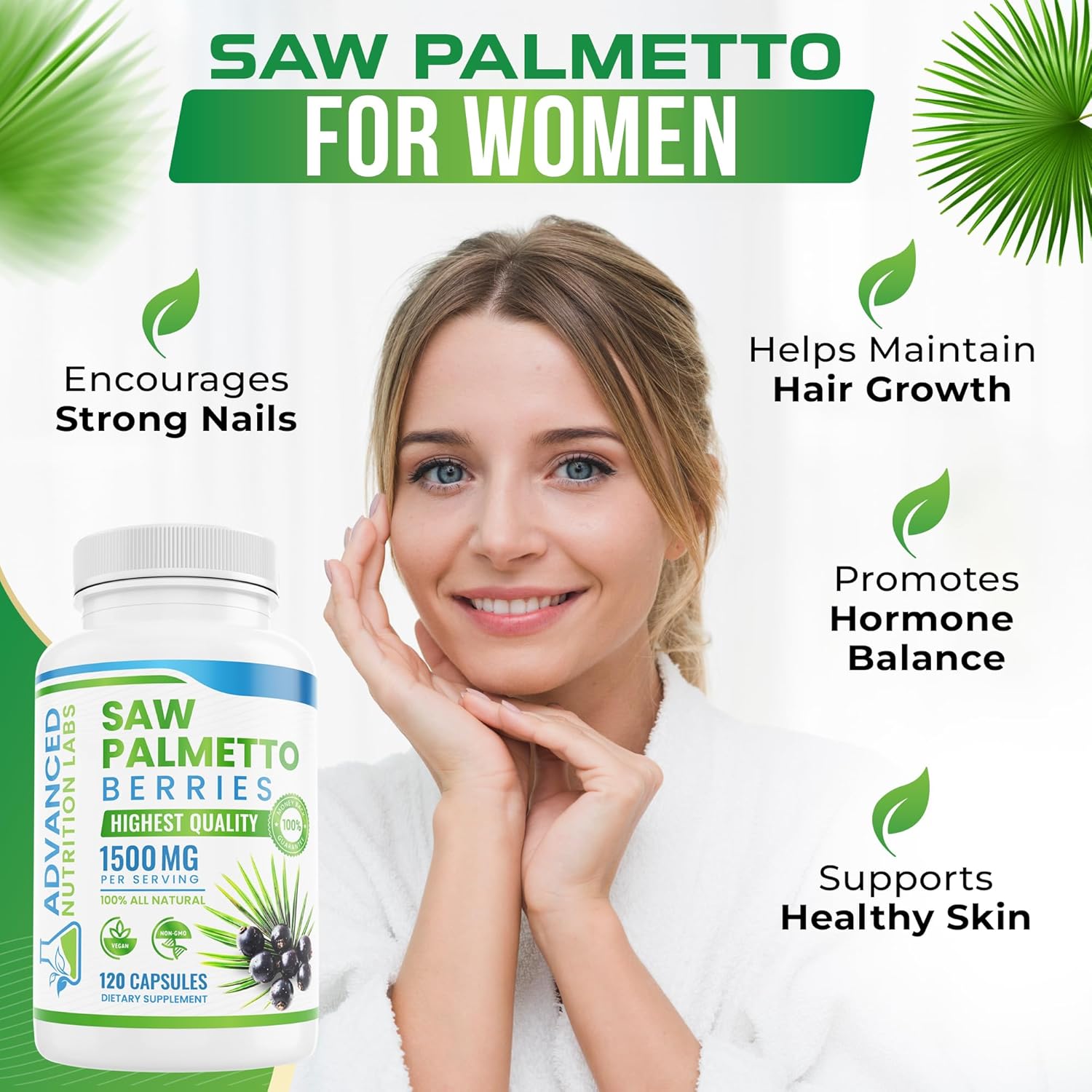 Saw Palmetto Berries & Extract - 1500 mg Saw Palmetto Supplement for Men & Women - DHT Blocker for Hair Growth, Prostate Support & Urinary Health - 120 Vegan Capsules