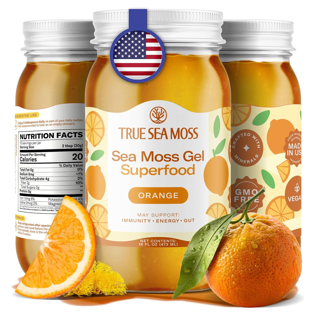 TrueSeaMoss Sea Moss Gel – Made in USA – Wildcrafted Seamoss, Fresh Fruits & Sea Vegetables – Orange, Pack of 1 (Labels may Vary)