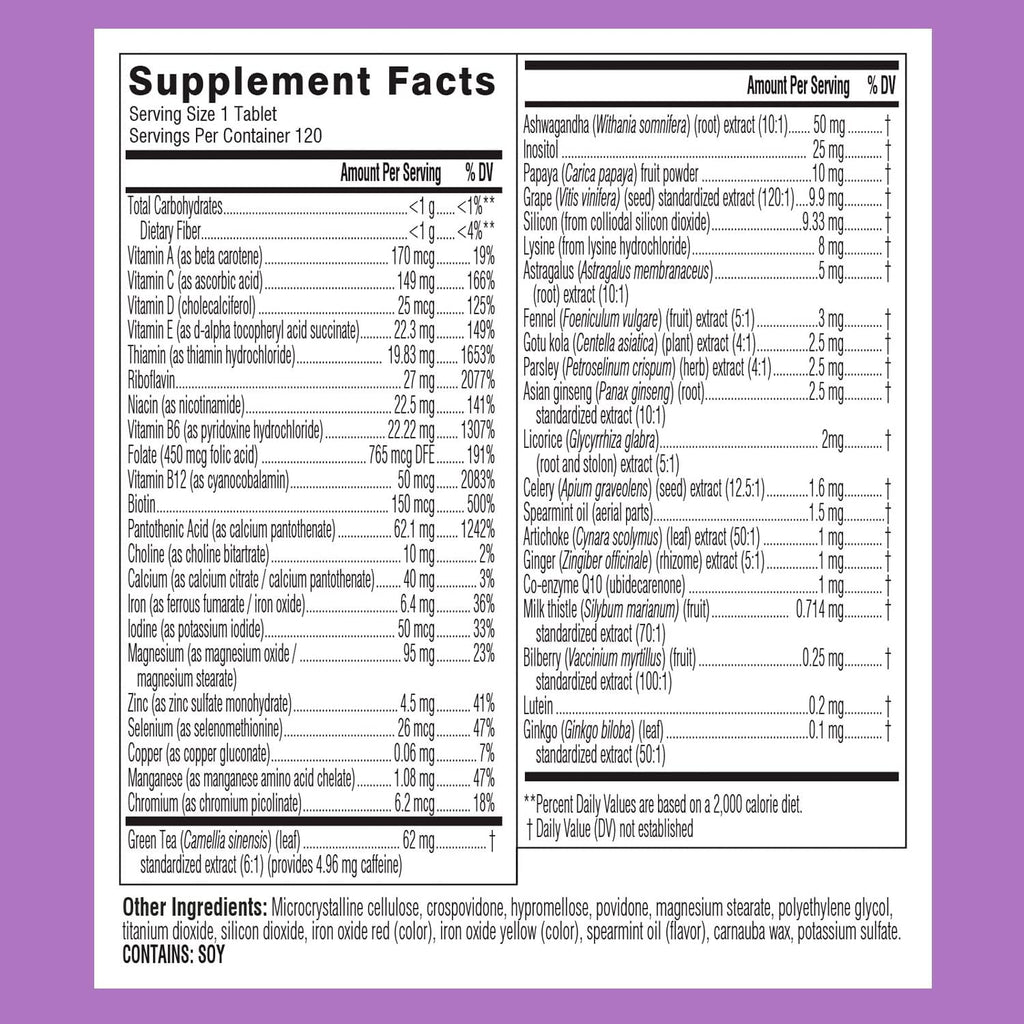 Swisse Daily Multivitamin for Women | 47 Vitamins, Antioxidants and Minerals + Adaptogens | Energy, Stress & Immune Support | Womens Multivitamin Supplement | 120 Tablets / 4 Months Supply