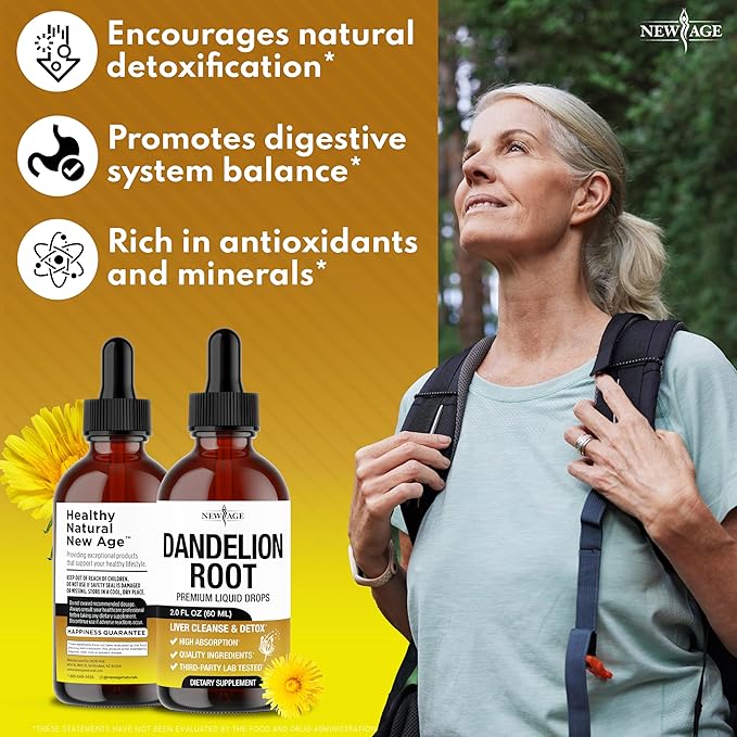NEW AGE Dandelion Root Extract Drops - Liver Cleanse Detox Support - Dandelion Tincture for Liver Support - Vegan, Sugar & Alcohol-Free Liquid Supplement - 8 fl oz
