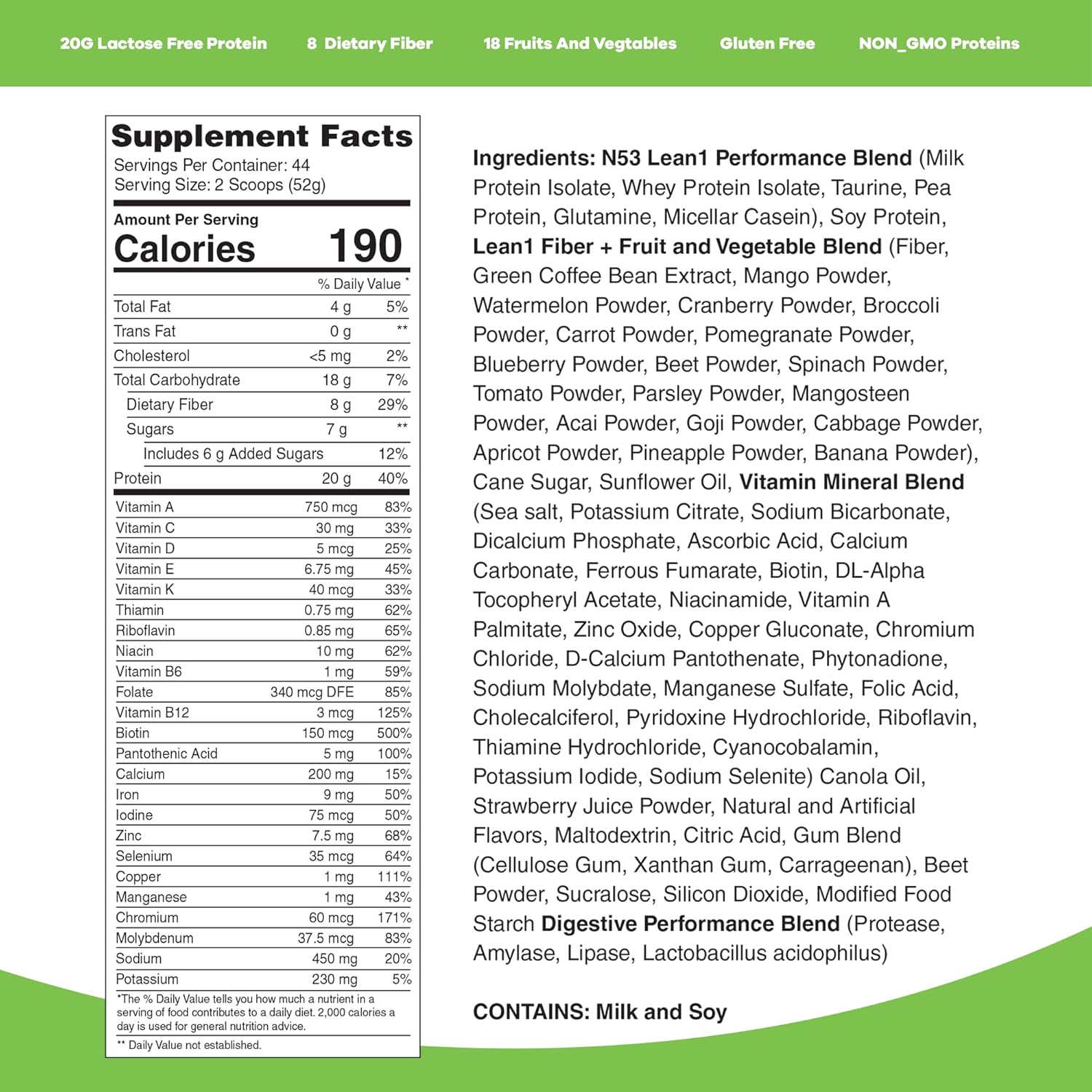 Lean1 Meal Replacement Protein Shake, Strawberry Flavor, 44 Servings in 5 Pound Bag