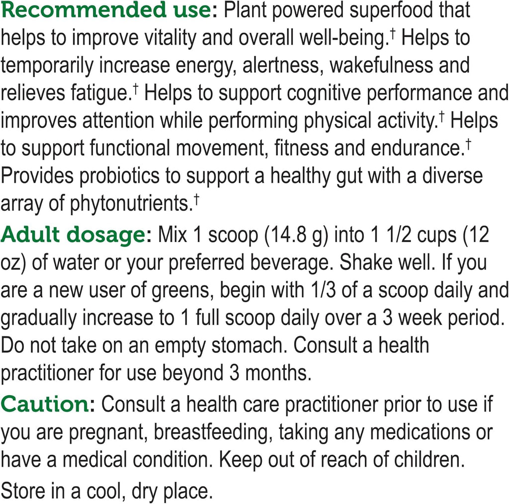 Genuine Health Greens + Extra Energy Superfood Powder, Provides an Immediate Energy Boost & Supports Gut Health, Dark Chocolate Flavor, 30 Servings