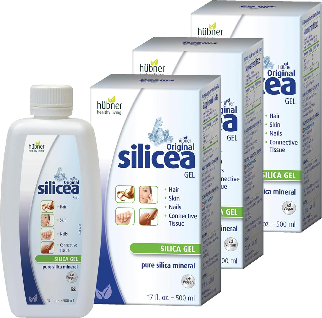 Hübner Original Silicea Gel 17 fl oz / 500 ml, 3 Pack, for Hair, Skin, Nails, and Connective Tissue, Pure Colloidal Silica Gel Formula, No Additives or Preservatives