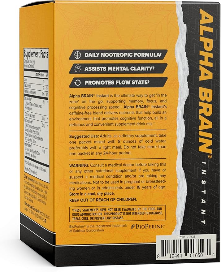 ONNIT Alpha Brain Instant Cognitive Support Drink Mix, BlackBerry Lemonade Flavor, Nootropic Supplement for Focus, Memory, and Clarity, 0.13 oz Packets, 30 Count