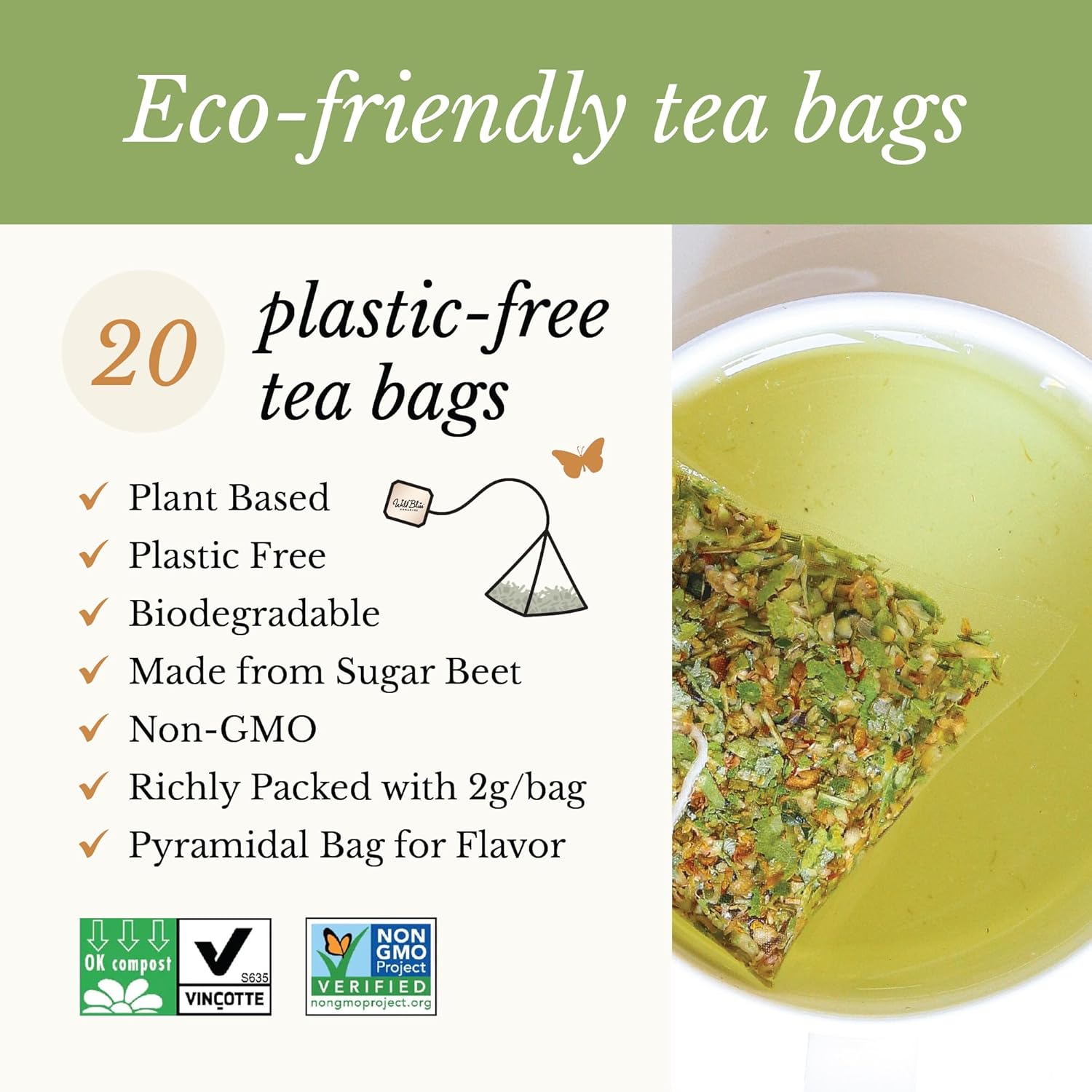 Wild Bliss Organic Linden Flower Herbal Tea - Caffeine Free Tisane - 20 Plant Based Tea Bags