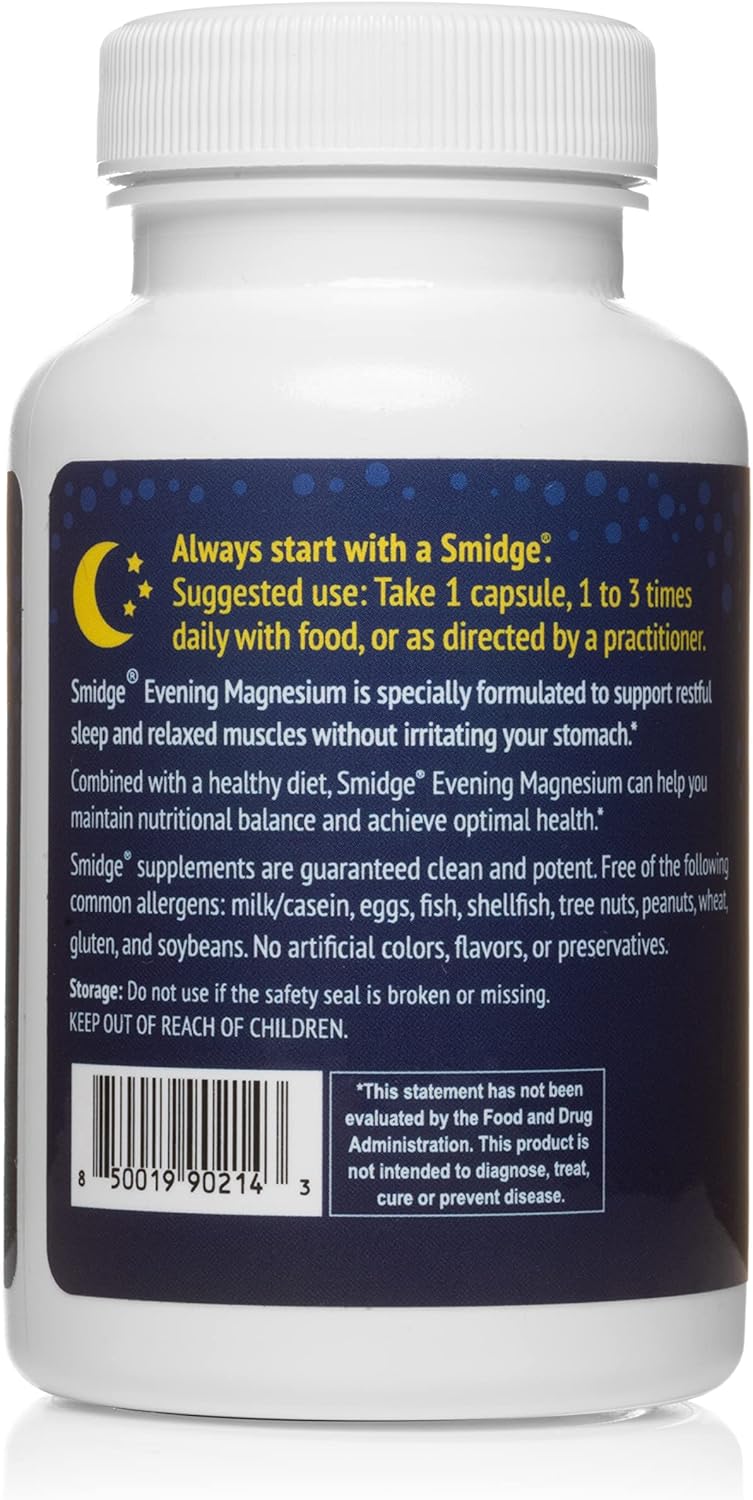 Smidge® Evening Magnesium Capsules, 60 ct. Pure, Non-GMO Magnesium Supplement to Support Rest & Relaxation.