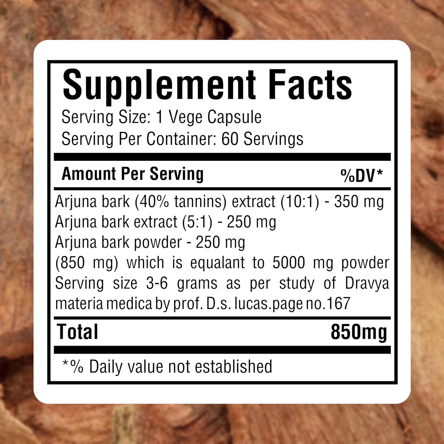Arjuna Terminalia Arjuna Traditional Wellness Supplement 60 Vege Capsules
