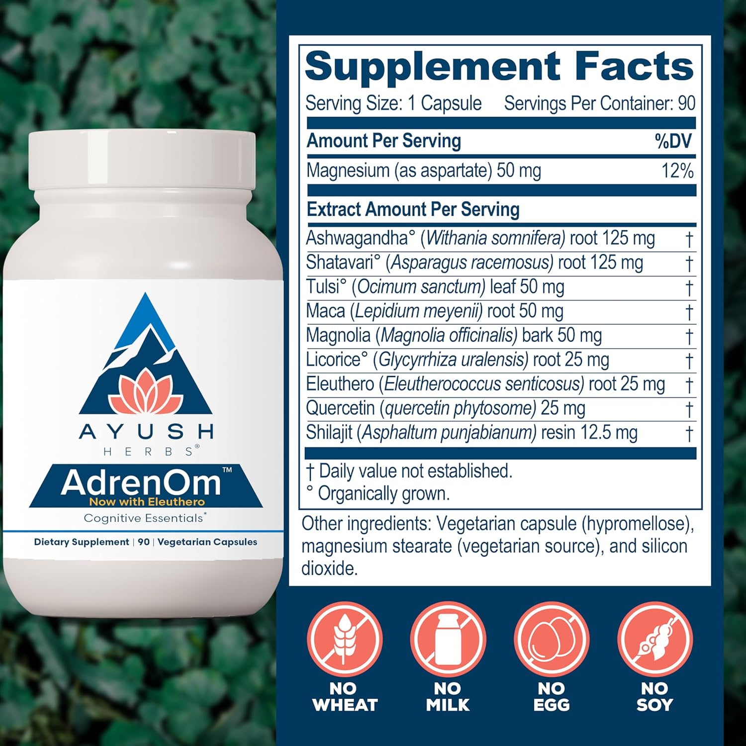 Ayush Herbs AdrenOm - Ayurvedic Adrenal and Stress-Support Supplement for Women & Men, Ashwagandha & Eleuthero to Support Adrenal Balance, Cognitive Function & Calm - 90 Vegetarian Capsules (1 Count)
