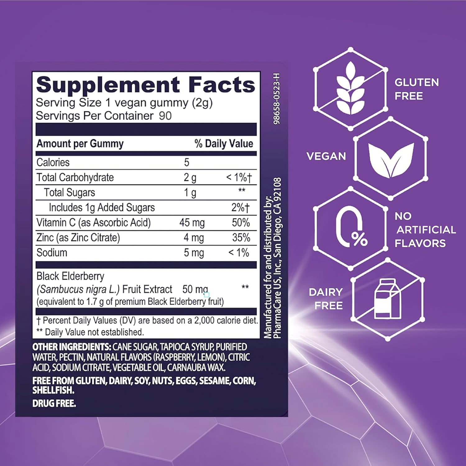 Sambucol Elderberry Gummies for Adults with Vitamin C; Zinc; Sambucus Elderberry Gummies for Immune Support with High Antioxidants; Gluten Free; Vegan; 1 Gummy Per Serving; 90 Count (90 Day Supply)