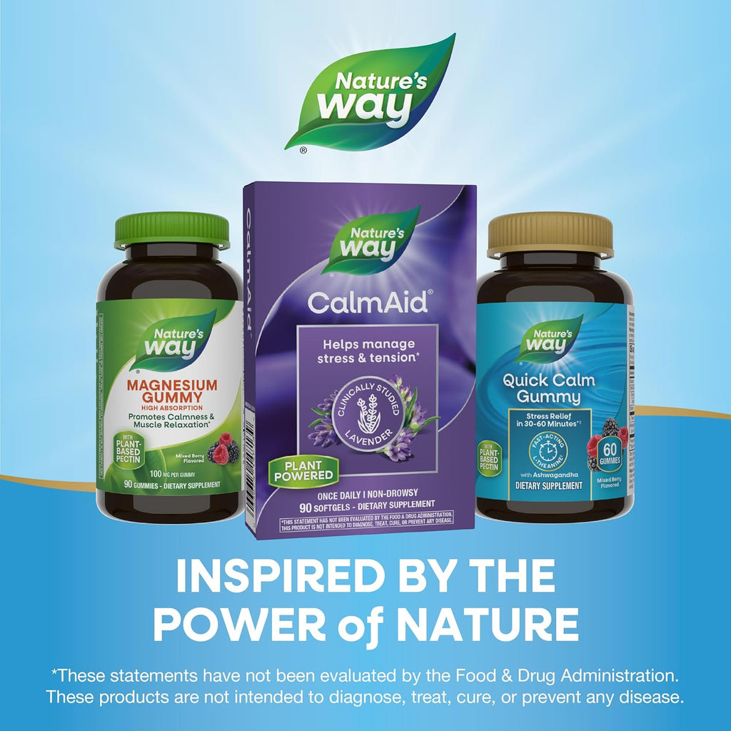 Nature's Way CalmAid, Helps Manage Stress and Tension*, Clinically Studied Lavender, Non-Drowsy, 90 Softgels