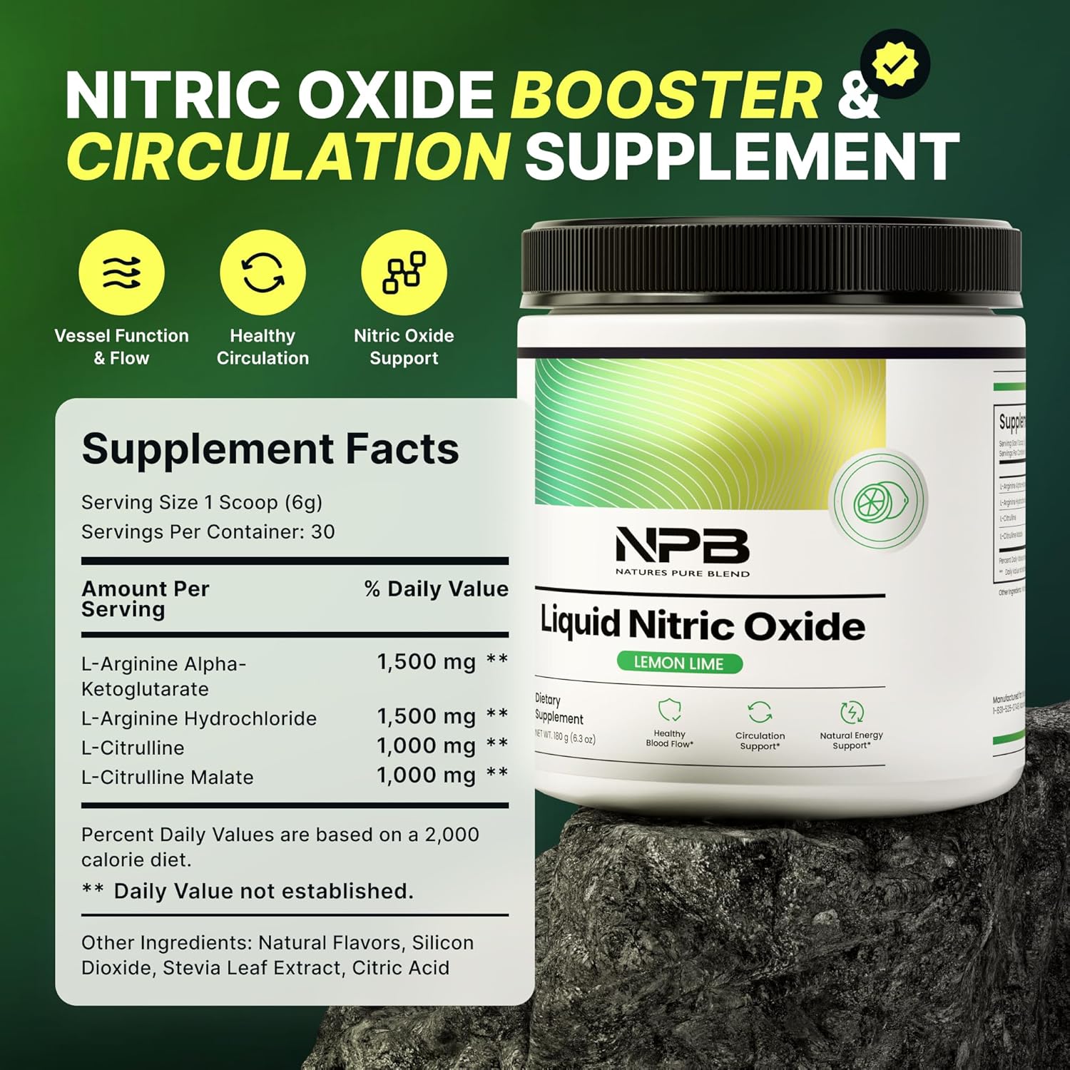 Nature's Pure Blend Liquid Nitric Oxide Supplements for Men – L-Arginine Powder – Nitric Oxide Booster & Circulation Supplement – Blood Flow Support, L Arginine and L Citrulline – 5000 MG