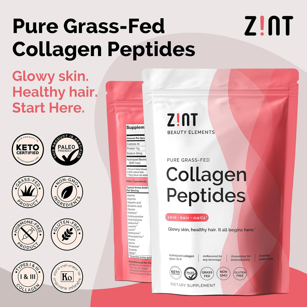Zint Collagen Peptides Powder: Paleo & Keto Certified - Granulated Collagen Hydrolysate for Enhanced Absorption - Enzymatically Hydrolyzed Protein for Women & Men, 10 oz