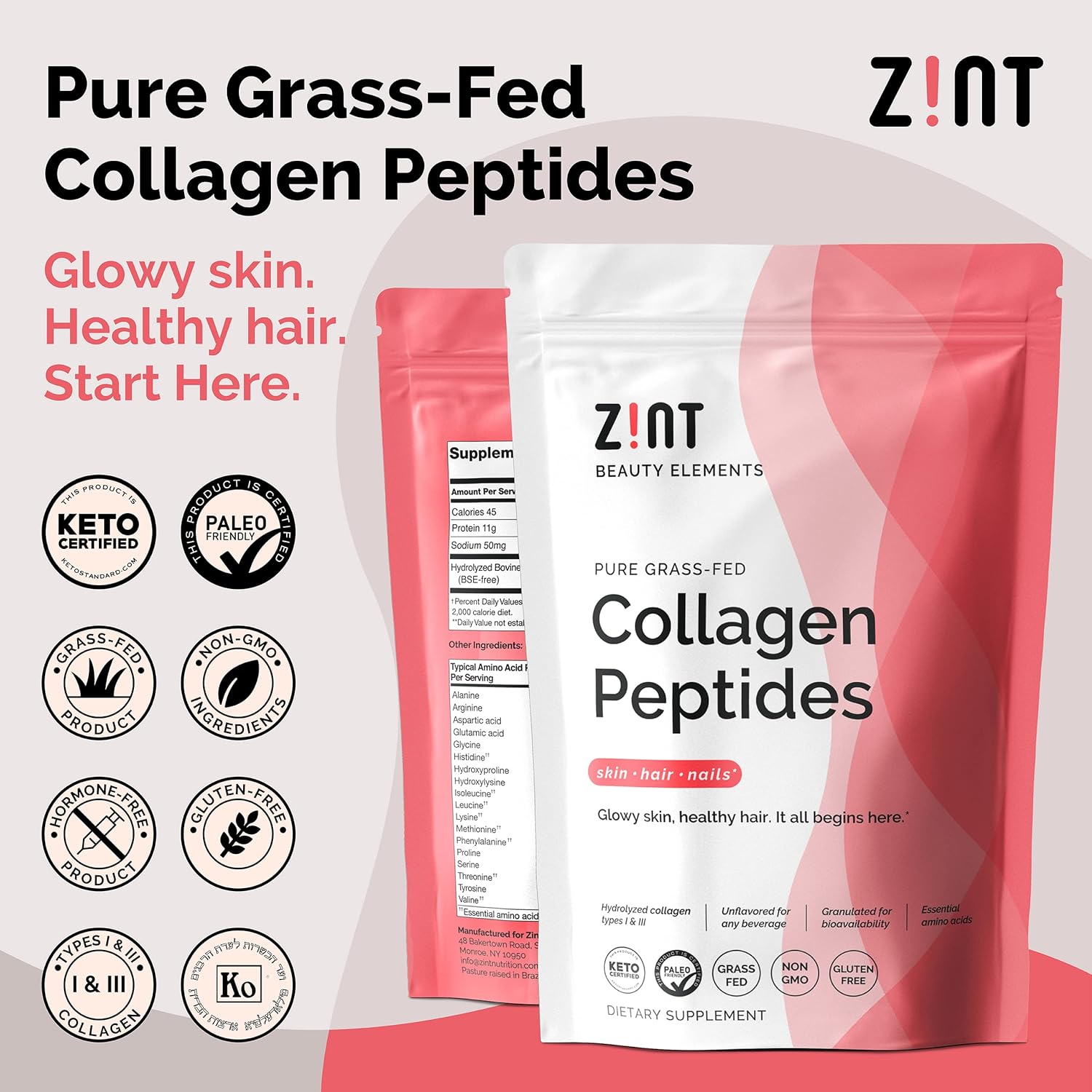 Zint Collagen Peptides Powder: Paleo & Keto Certified - Granulated Collagen Hydrolysate for Enhanced Absorption - Enzymatically Hydrolyzed Protein for Women & Men, 10 oz