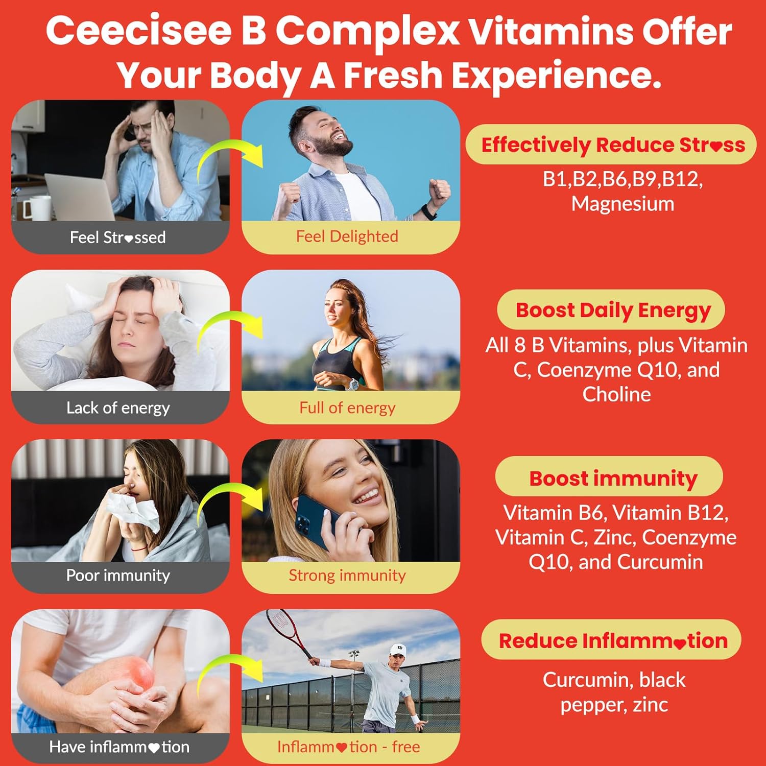 Natural Methylated Vitamins B Gummies: Chewable Supplement Complex with B1 B2 B3 B5 B6 B7 B9 B12 Zinc Magnesium Ashwagandha for Daily Energy Support - for Vegan Work Adults(60Count)