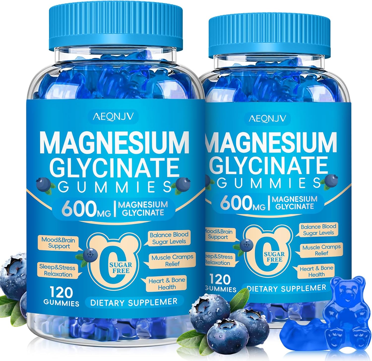 Magnesium Glycinate Gummies 600mg, Chewable Sugar Free Potassium Magnesium Gummies for Sleep, Body Support and Relaxation, Magnesium Supplements with Vitamin D, B6, and CoQ10 for Men & Women