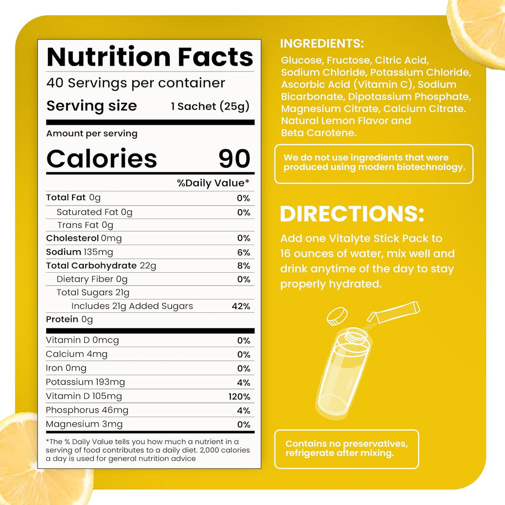 Vitalyte Electrolytes Packets Isotonic Sports Drink | Electrolytes Powder Packets Sports Nutrition Electrolyte Replacement Drinks Dehydration Relief Packets