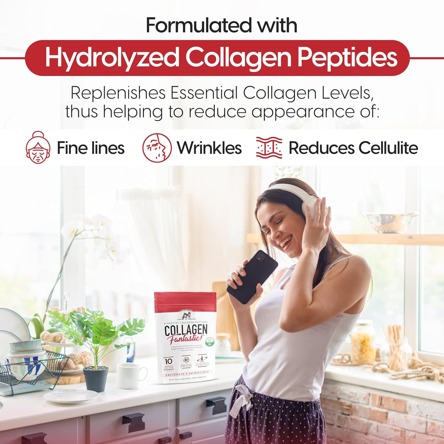 Collagen Peptides Powder Unflavored 2.2lb – Grass-Fed Bovine Protein for Joints, Bones & Skin – Type I & III Hydrolyzed Collagen – Gluten-Free, Non-GMO & Soy-Free – 90 Servings