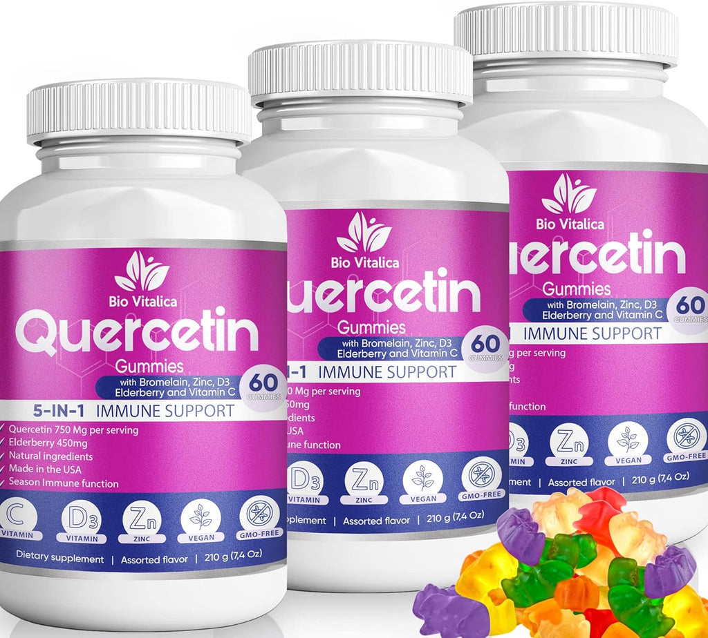 BIO VITALICA (Bundle) Sea Moss Elderberry (1 Pack) & Quercetin (3 Packs) & Sea Moss Ashwagandha Gummies (1 Pack) BioVitalica