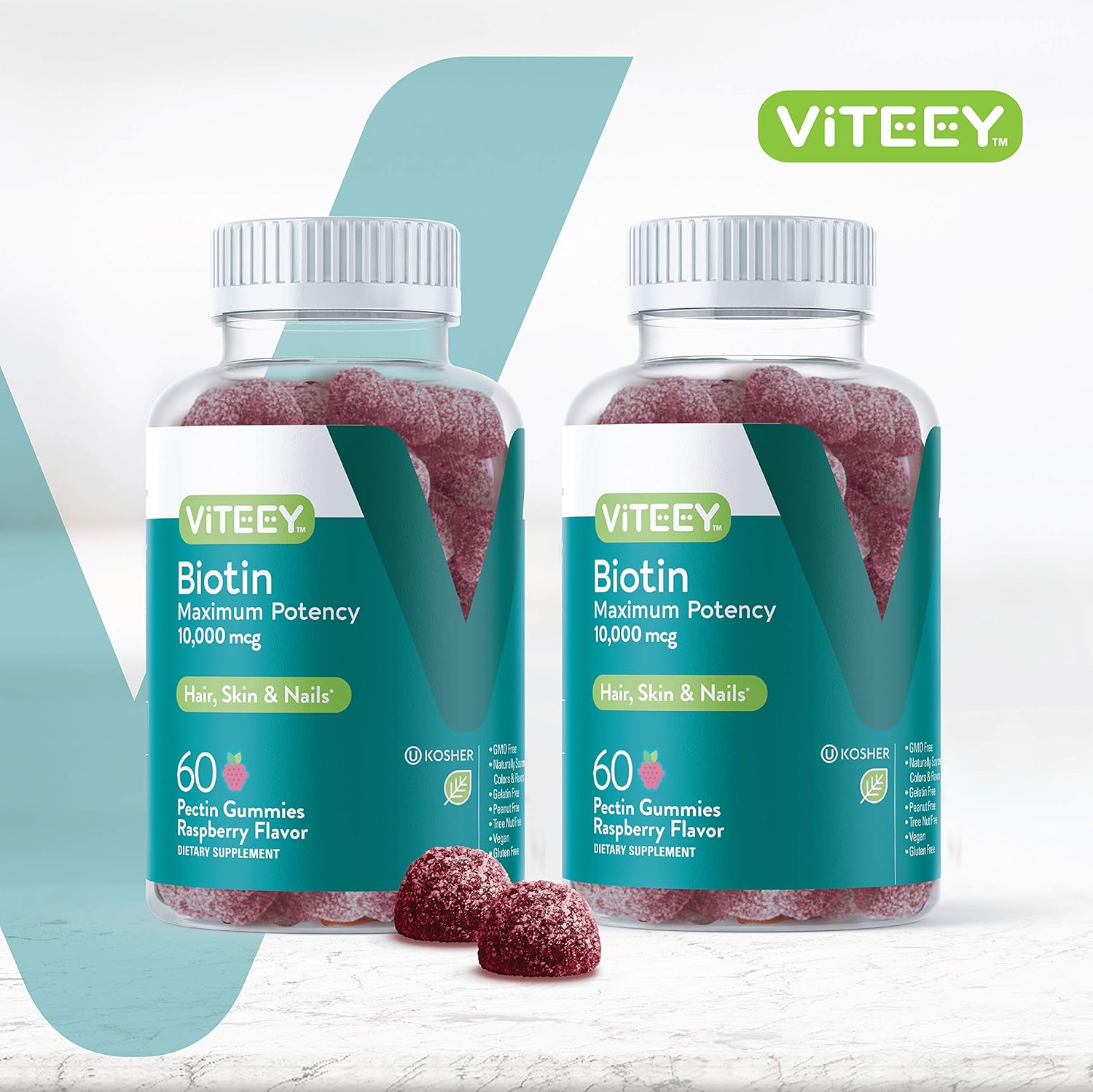 Viteey Biotin Gummies for Hair Skin and Nails - Biotin for Hair Growth Gummies - 10,000 mcg - Vegan, Gluten-Free, Non-GMO – 120 Count