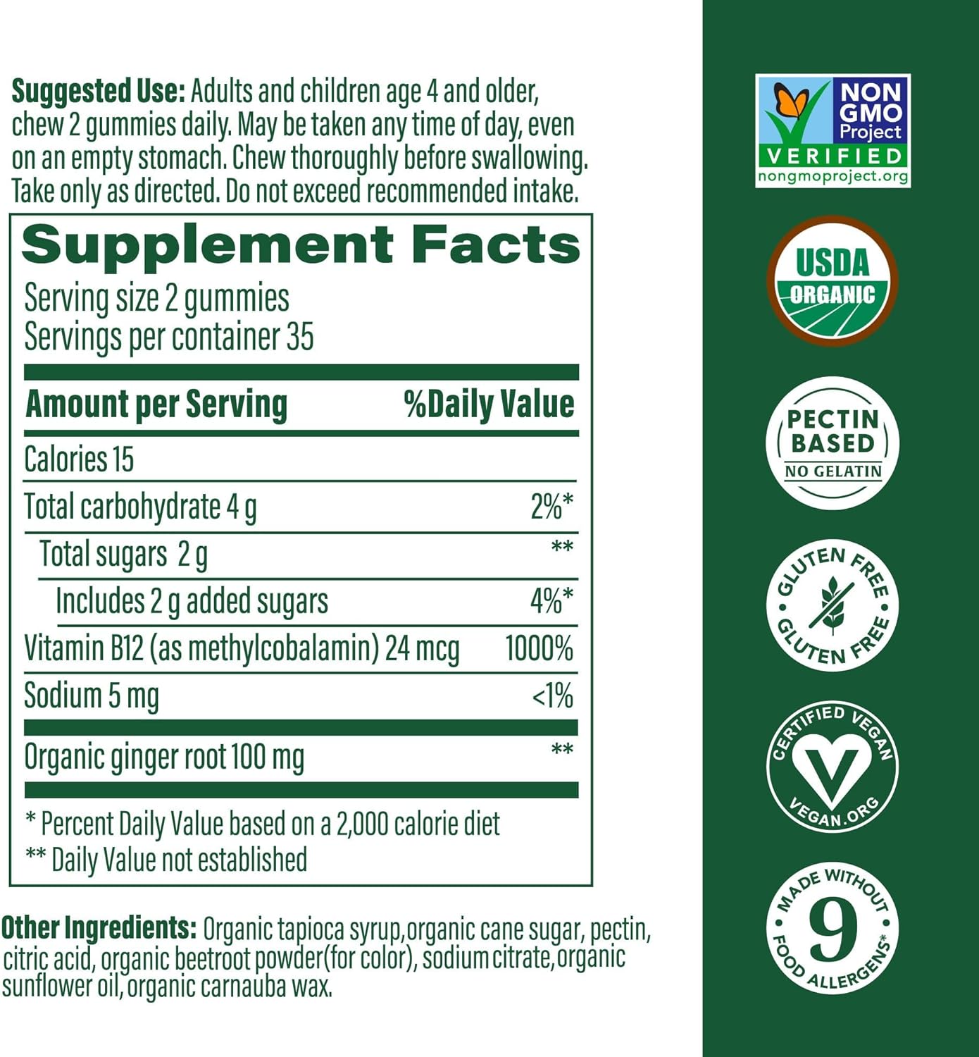 MegaFood Vitamin B12 Energy Gummies - Vegan - With Methyl B12 Vitamins to Support Cellular Energy Production - Ginger - Daily Vitamin B12 Supplement - USDA Organic - 70 Gummies, 35 Servings