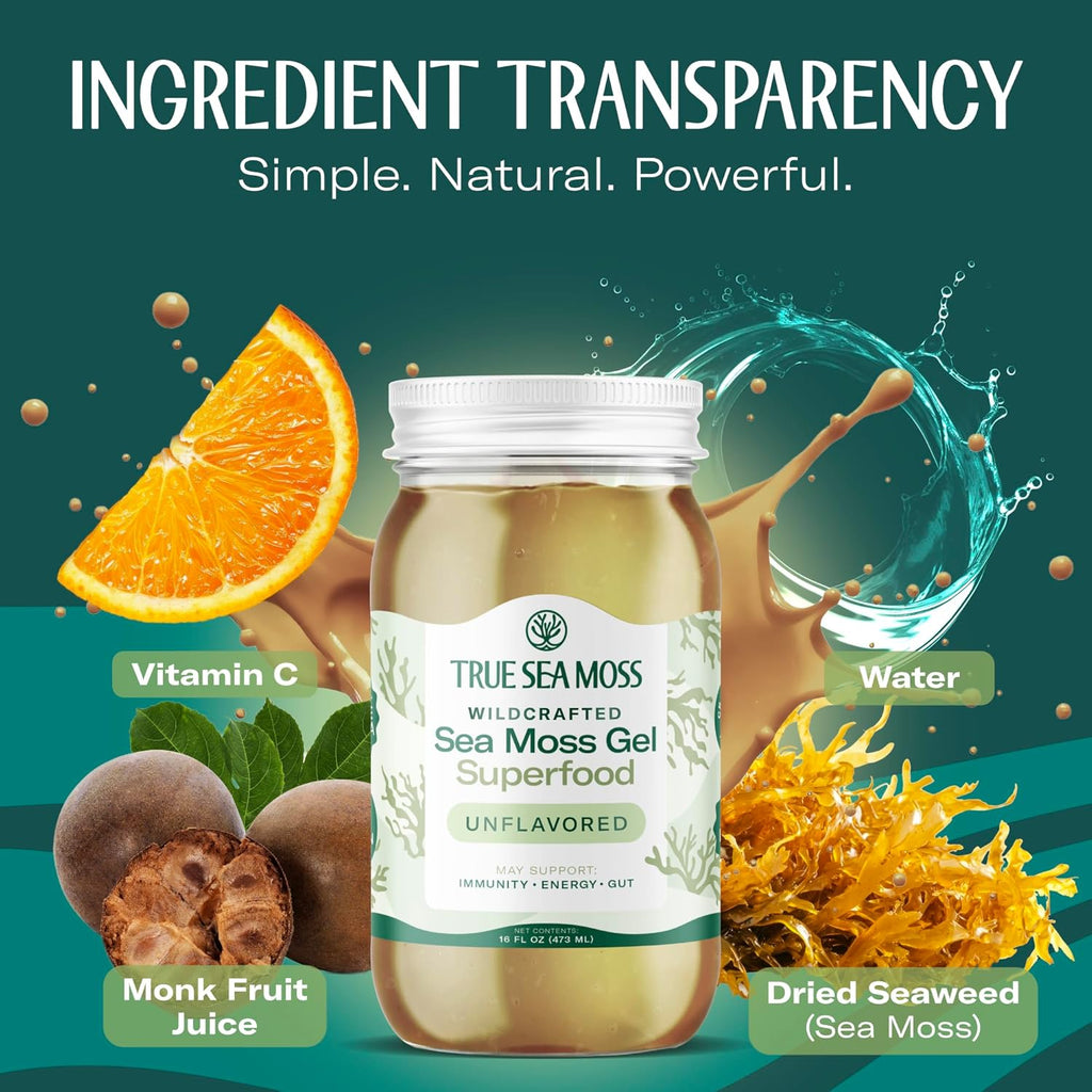 TrueSeaMoss Sea Moss Gel – Made in USA – Wildcrafted Seamoss, Dried Seaweed & Sea Vegetables – Original, Pack of 3 (Labels may Vary)