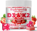 Sugar-Free Vitamin D3 K2 Chews with Calcium + K2 (MK-7), Magnesium Citrate, Vitamin C, Extra Strength - Ultimate Absorption for Bone Muscle Teeth Immune,Vegan - 60 Count-Strawberry Flavor.