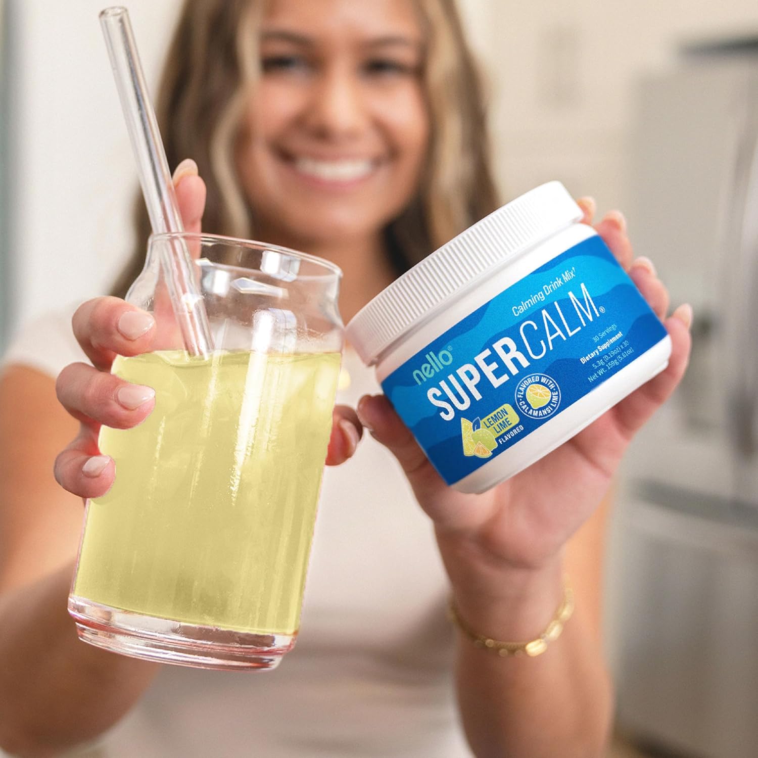 Supercalm Powdered Drink Mix, Lemon Lime, L Theanine, Ksm-66 Ashwagandha, Magnesium Glycinate, Vitamin D 3, Supplements for Relaxation & Focus, Natural, No Sugar, Non GMO, 30 Srvgs