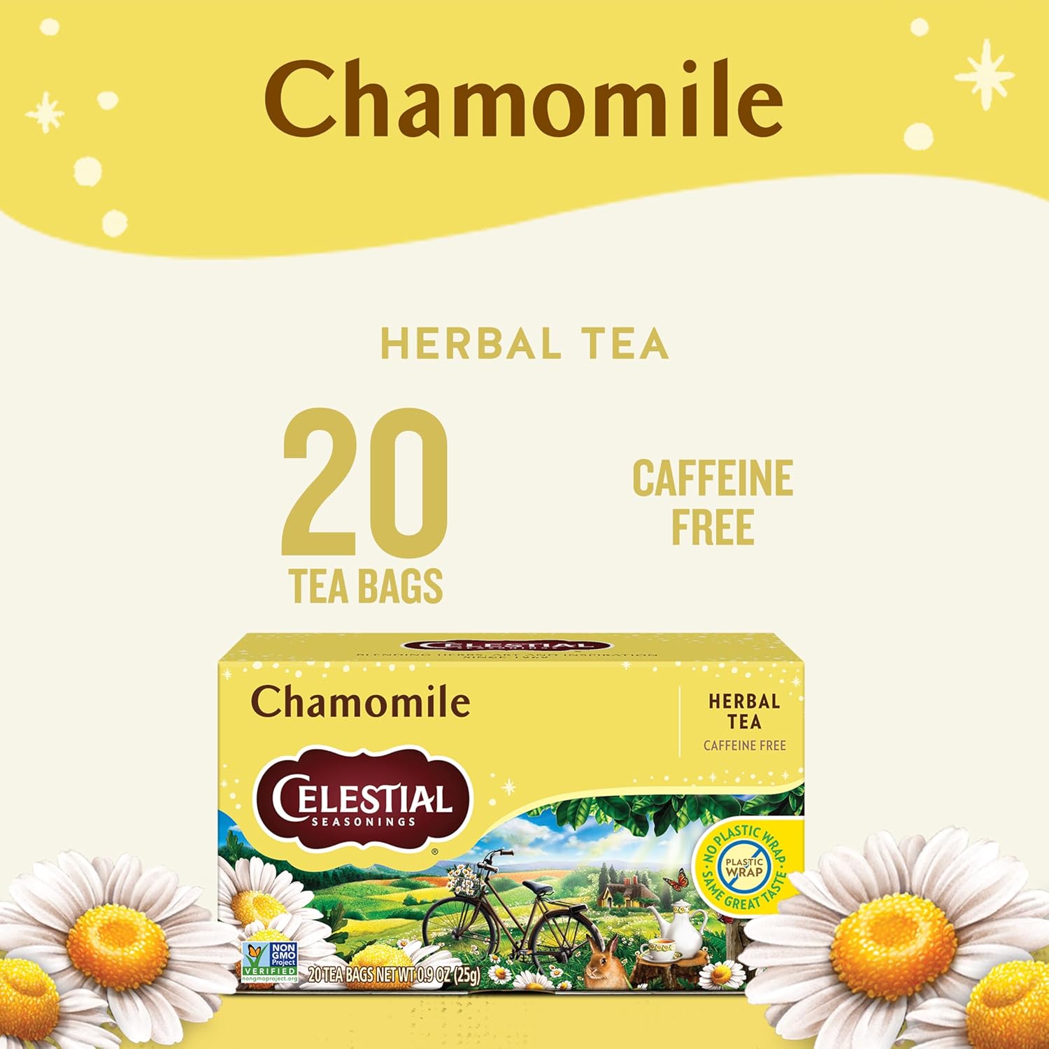 Celestial Seasonings Chamomile Herbal Tea, Caffeine Free, 20 Tea Bags Box (Pack of 6)