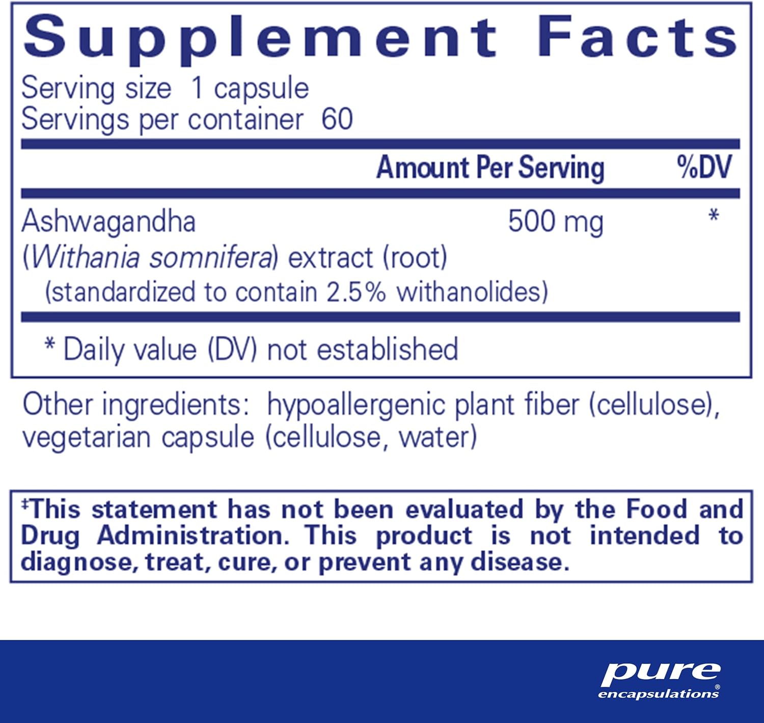 Pure Encapsulations Ashwagandha - 500 mg Ashwagandha Extract - Metabolism & Stress Support - Immune Support - GMO Free & Vegan - 60 Capsules