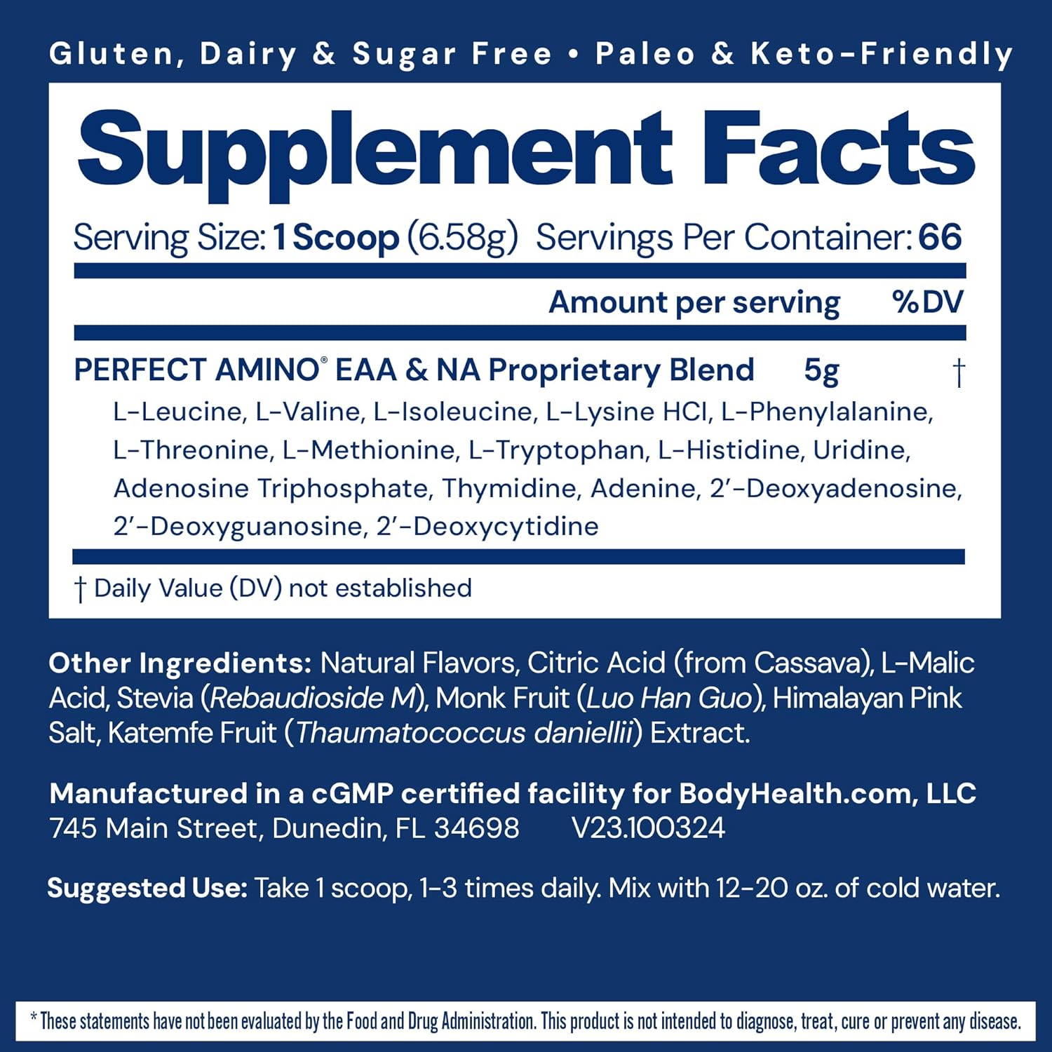 BodyHealth PerfectAmino Powder - BCAA and EAA Powder for Pre and Post Workout - Amino Acid Energy Drink to Support Lean Muscle and Recovery - NSF Certified for Sport - Mixed Berry - 66 Servings