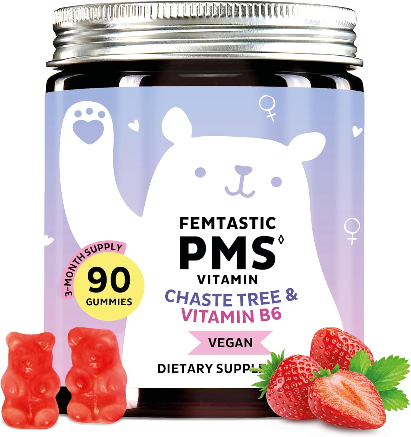 PMS Support Supplement for Women. Menstrual Relief Gummies to Target Hormonal Breakouts, Bloating, Period Cramps, & Mood Swings. Vegan, with Vitamin B6 & Lemon Balm, 90 Gummies