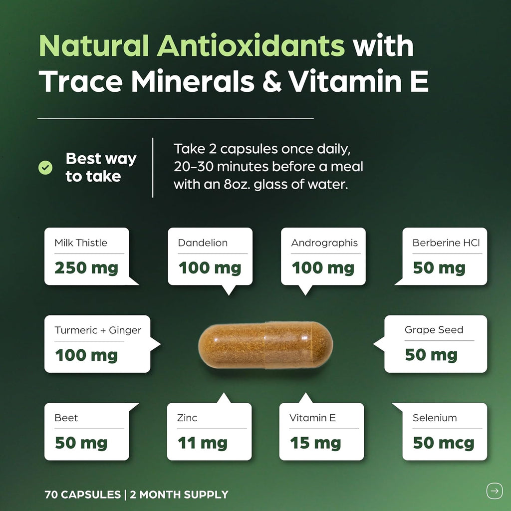 Sandhu's Liver Cleanse Detox & Repair Support | 70 Capsules (Pack of 1) | Herbal Supplement for Liver Health | Milk Thistle Dandelion Root Andrographis with 8 Minerals