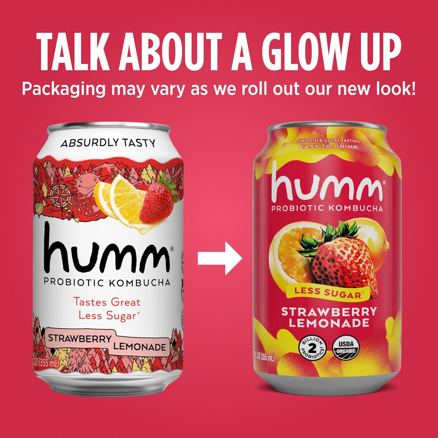 Humm Kombucha Strawberry Lemonade, Organic, Vegan & GMO Free (12 Pack)